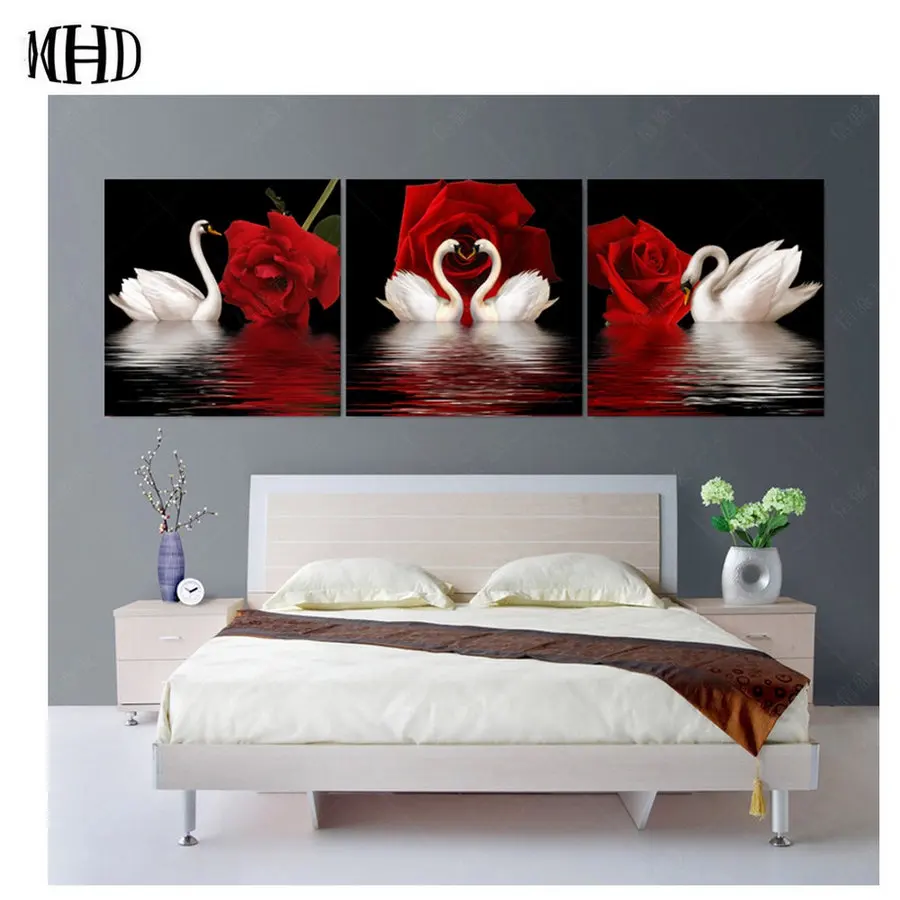 Алмазная вышивка MHD Triptych D5 полный набор для домашнего декора мозаика с лебедем и