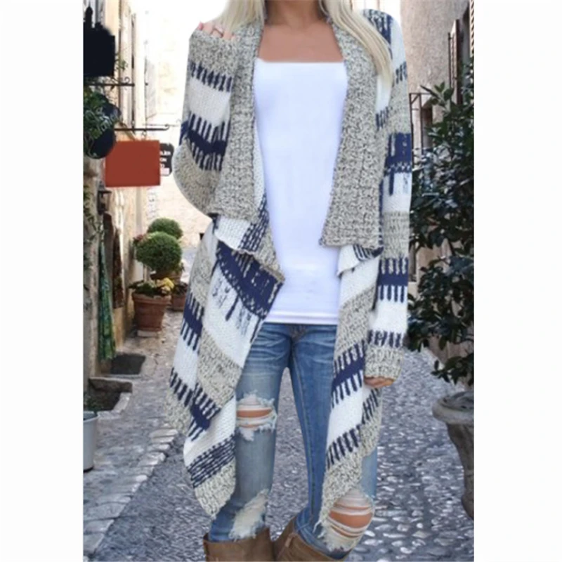 1 Pc Irregular Knitted Cardigan Long Sleeve Color Matching Thick Casual Style Sweater Women Clothing |