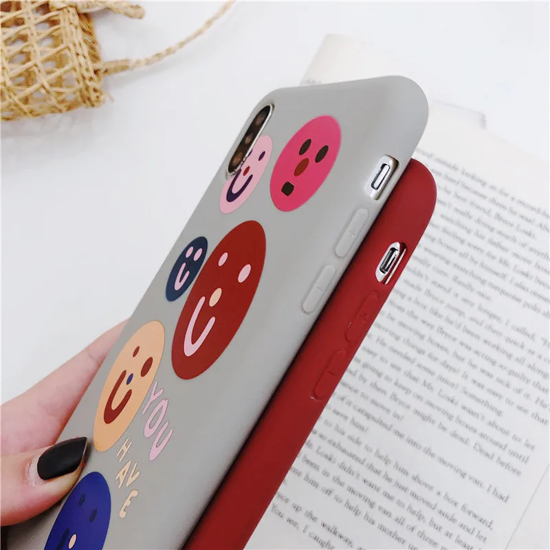 cute Face smiling face TPU Gray red soft shell mobile phone bag For Apple iphone 6 6s 7 8 Plus X XS XR MAX silicone case |
