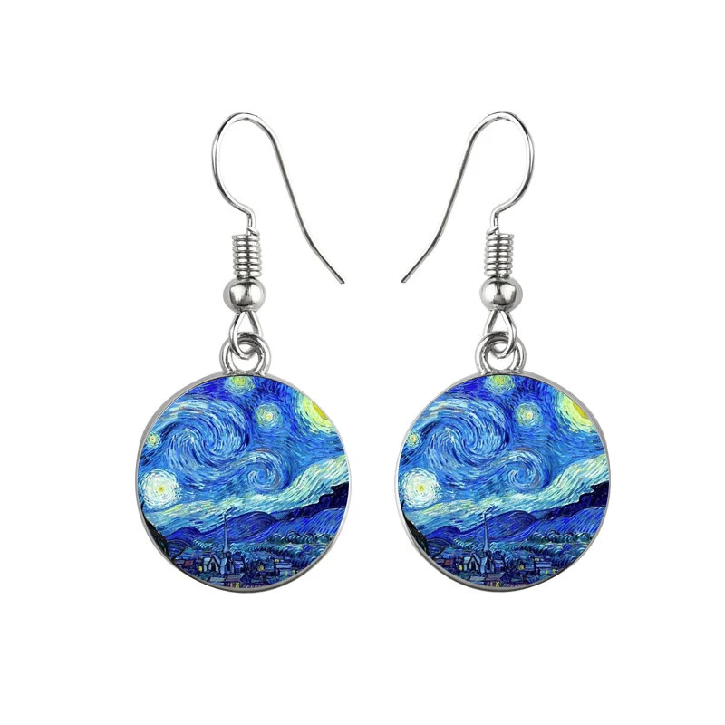 Винтажные серьги Ван Гога серебряного цвета в простом стиле известные художники