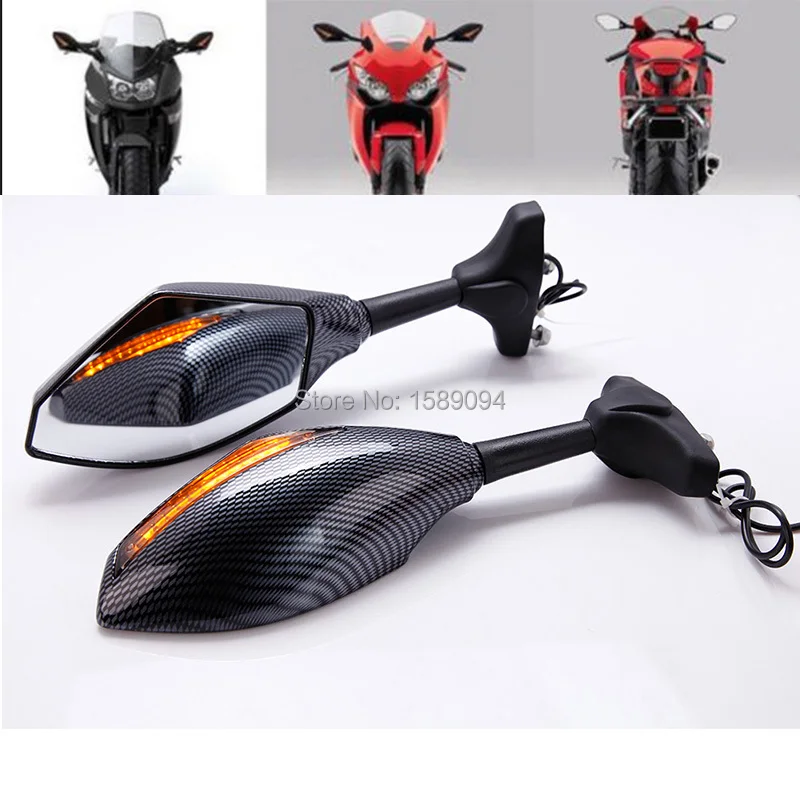 

Угольные мотоциклетные поворотники, встроенные зеркала, дым для Kawasaki ZX6R 636 ZX10R 650R Ninja EX