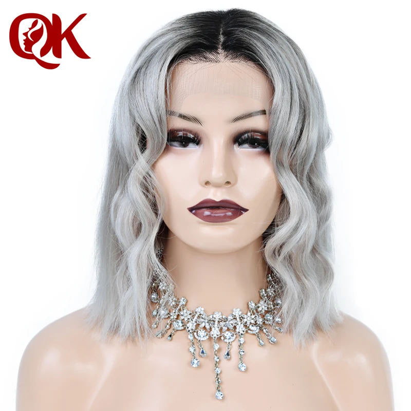 QueenKing волос 180% Плотность 1B серый ombre боб парик Ким Кардашян парик предварительно сорвал Бразильский Человеческие волосы remy синтетические