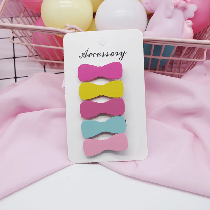 WPCZQVZA 5Pcs/Set Macaron Color Girls Bow Tie Hair Clips Children Cute Pins Hot Sales Accessories For Birthday Gift | Детская одежда и