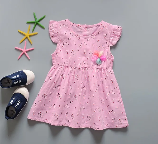 Новый 100% хлопок летнее платье с принтом 0 24month для маленьких девочек dressME018|Платья|