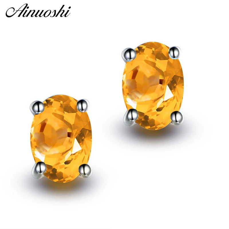 AINUOSHI натуральный цитрин серьги стержня 2.5ct овальной огранки драгоценных камней Обручение вечерние Для женщин Jewelry 925 пробы серебряная шпилька серьги