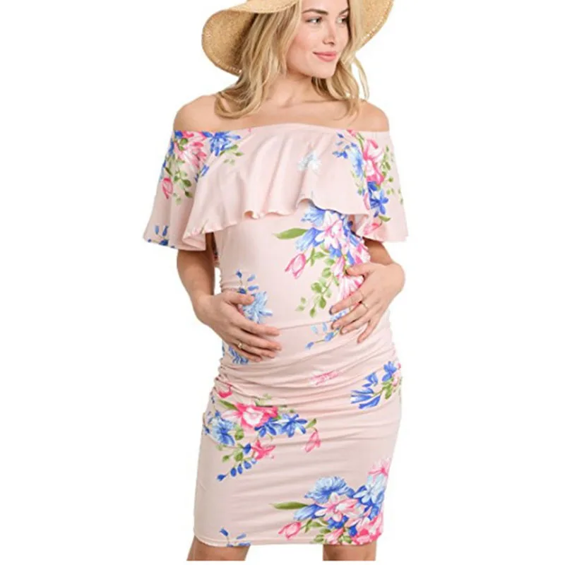 Платье для беременных на лето пикантные с открытыми плечами женщина