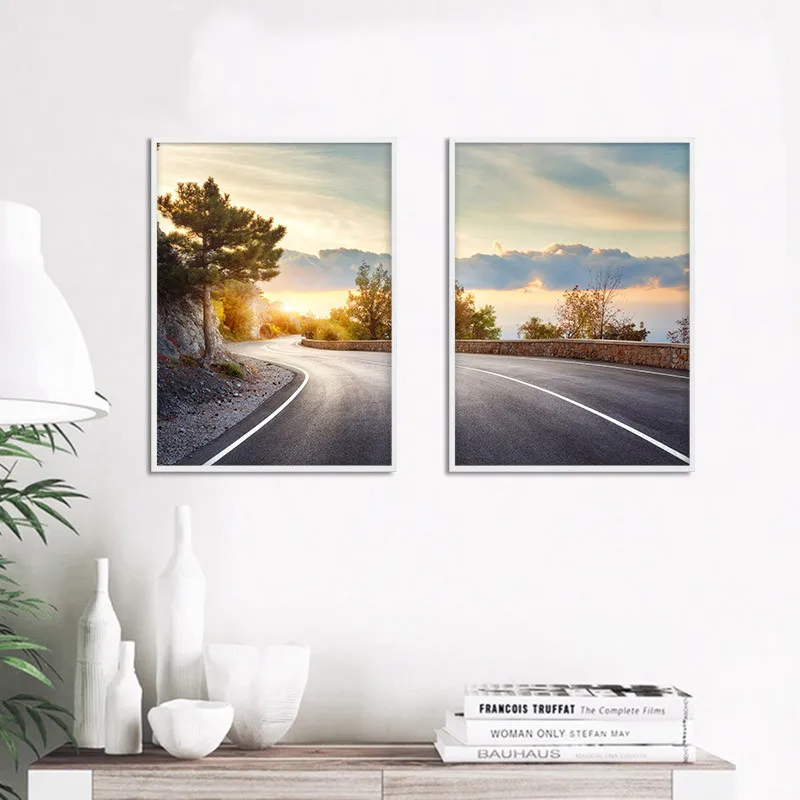 Настенная картина настенный постер на холсте с изображением дороги и заката в