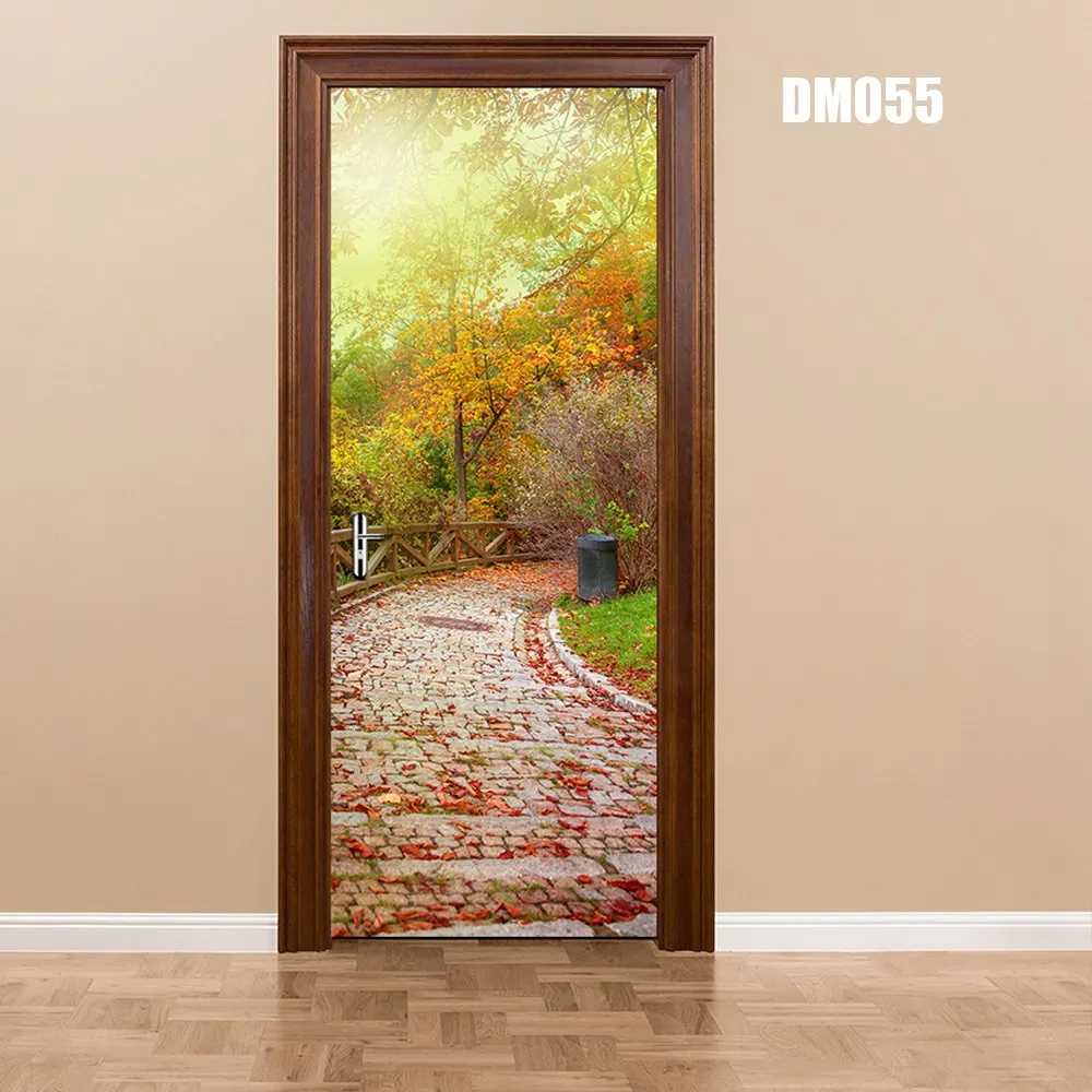 door stickers DM055 Деревянные двери ремонт 3D стикер стены ПВХ съемные обои на дверь Свирепый тигр выход Темный partternfor домашний декор DM030 - Цвет: door stickers DM055