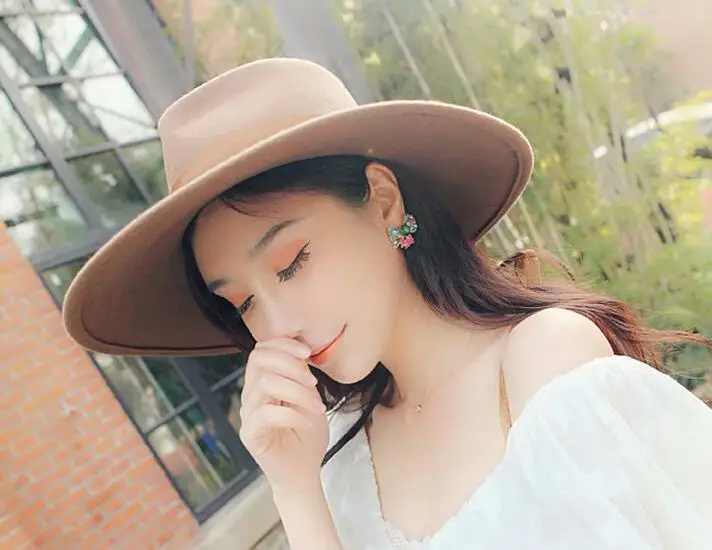 Adult Unisex Black Camel Wool Jazz Hat Men British Vintage Solid Wide Brim Bow Panama Fedora Hat Male WInter Gray Casual Hats