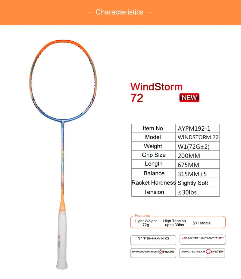 Li-Ning WINDSTORM 72 ракетка для бадминтона, одна ракетка, светильник, профессиональная подкладка из углеродного волокна, ракетка AYPM084/AYPM192/AYPM204 ZYF235
