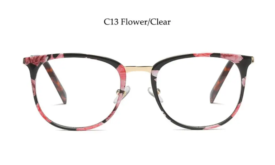 C13 flower clear Роскошная белая оправа для очков, модная квадратная рамка для очков, прозрачная близорукость круглые очки, дизайнерские Брендовые женские солнцезащитные очки - Цвет оправы: C13 flower clear