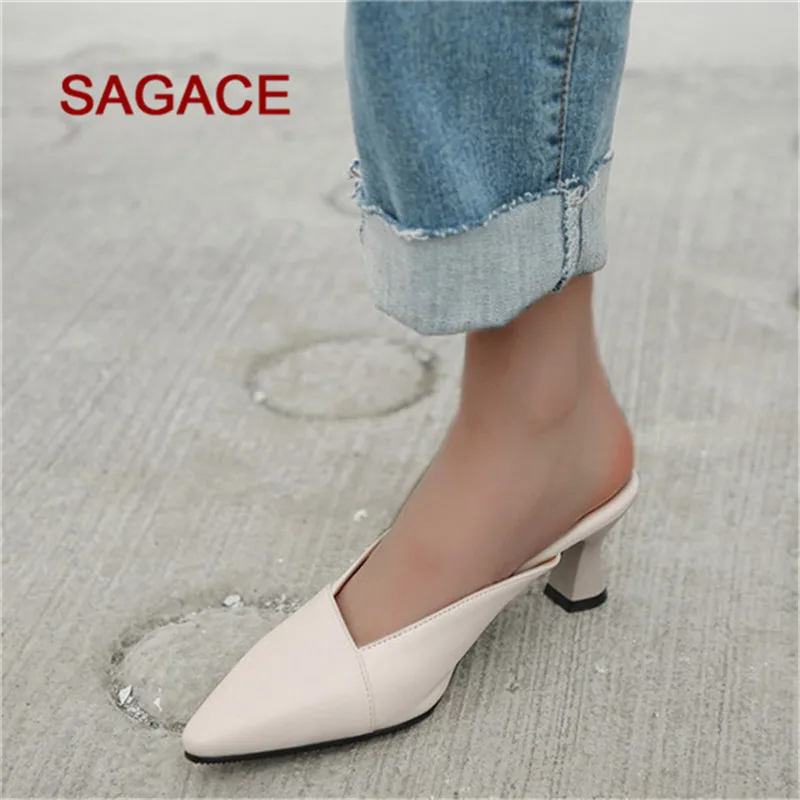 Женские шлепанцы летние модные туфли на высоком каблуке женские без задника с