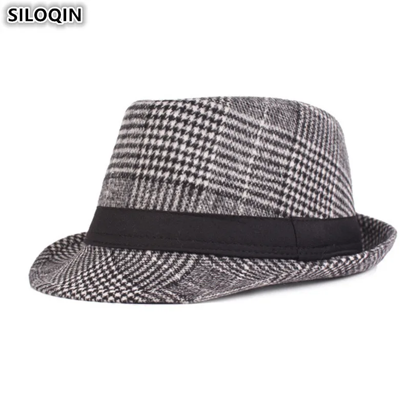 

SILOQIN British Fashion Retro Men's Fedoras Hat New Winter Thick Warm Jazz Hats For Men Middle-aged Dad Snapback Cap Winter Caps