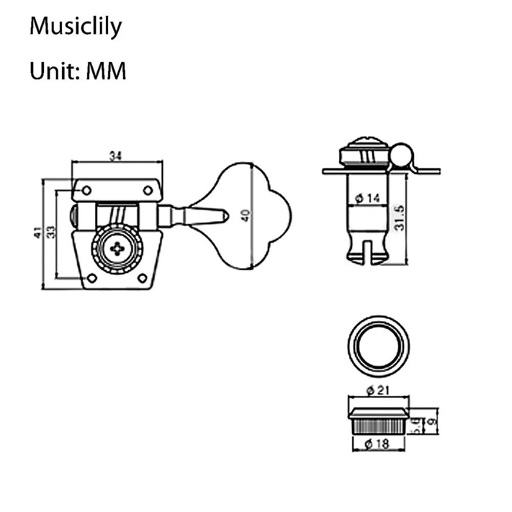 Musiclily Pro 4 в линии Открытый шестерни электрические Колки для бас-гитары машинные головки тюнинг ключи колышки для точности джаз бас, черный