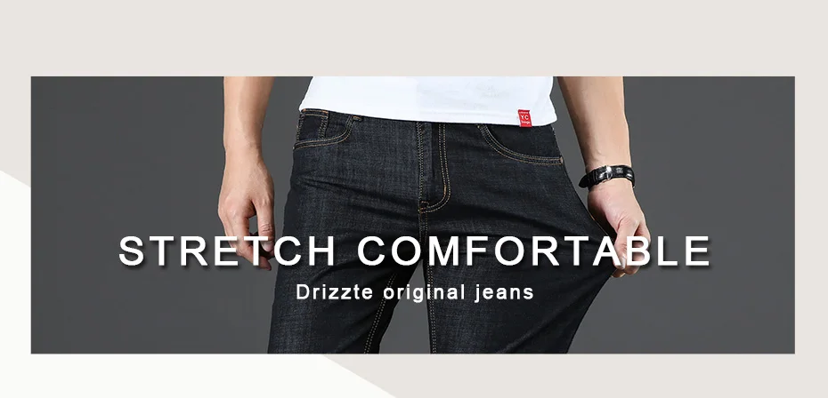 Drizzte мужские стрейч Спандекс Модные джинсы Slim Fit черный джинсы мужчина брюки Размеры 28-40