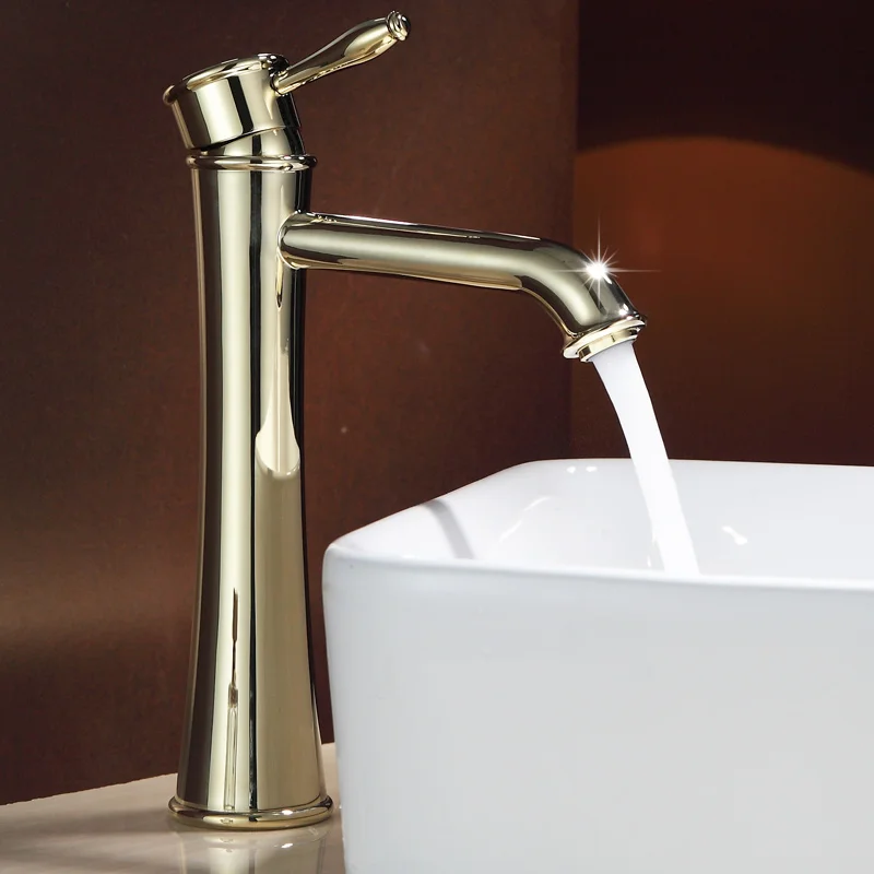 Винтажный антикварный медный латунный кран для умывальника с золотым покрытием