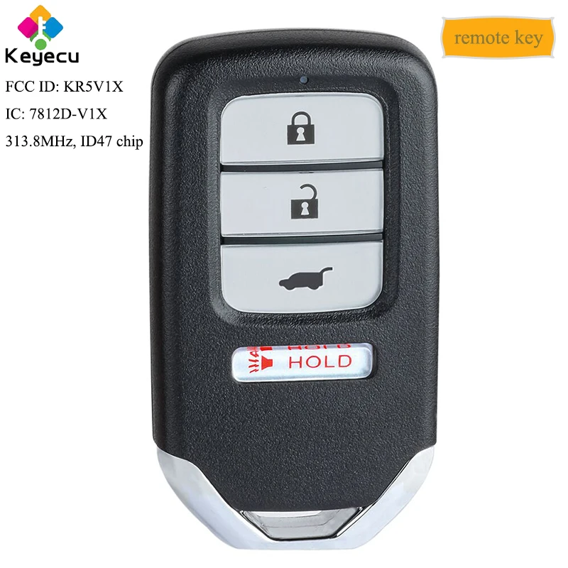 

KEYECU Replacement Remote Control Car Key With 3 1/ 4 Buttons 313.8MHz ID47 - FOB for Honda Fit, HR-V 2016 2017 2018 FCC: KR5V1X