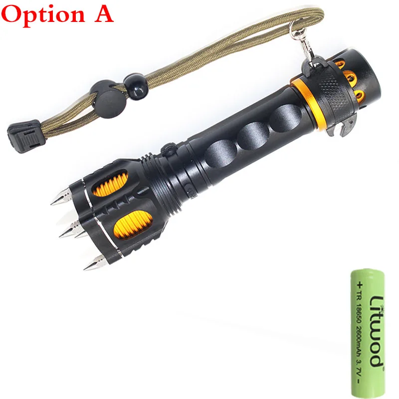 Option A Litwod Z20007, Дополнительный внешний аккумулятор, функциональный светодиодный светильник фонарь, XML T6, атака на голову, звуковой сигнал, фонарь, вспышка, светильник для самозащиты - Испускаемый цвет: Option A