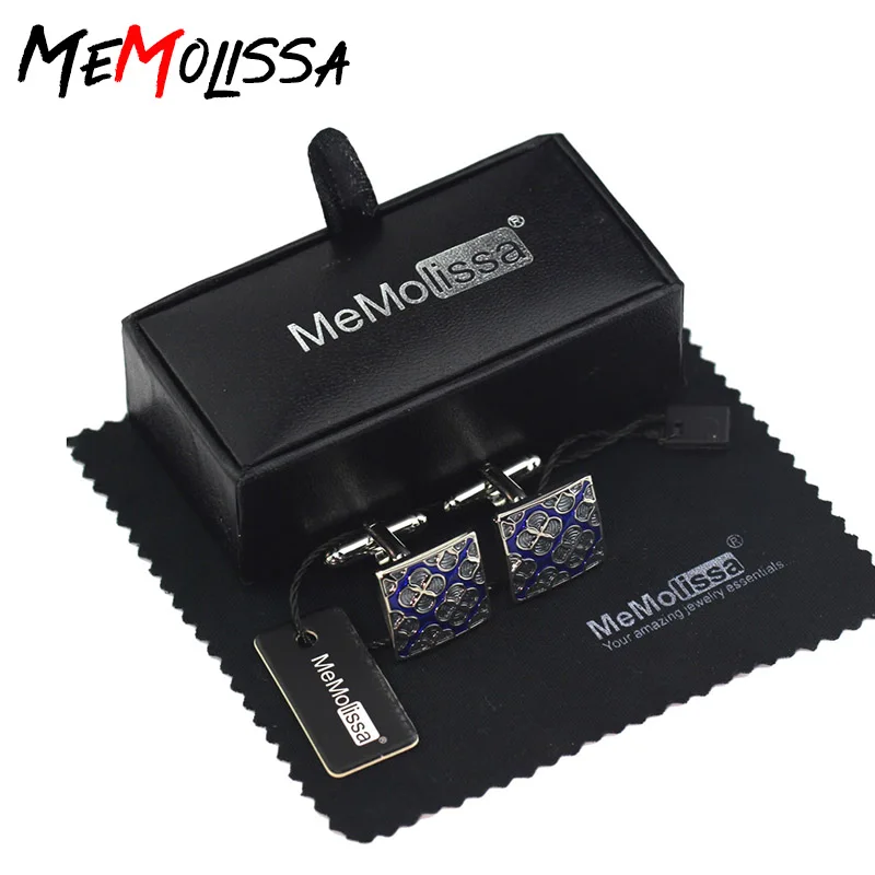 

MeMolissa Colorful High Quality Cufflinks Enamel Blue Flower Cufflinks French Shirt Cuff Links for mens with Display Brand Box