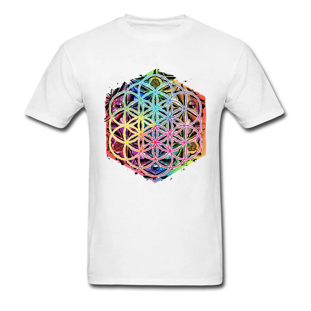 Новое поступление, Мужская черная футболка с надписью «Sacred Geometry Flower of Life», «Мандала», Уникальные футболки с короткими рукавами - Цвет: Белый