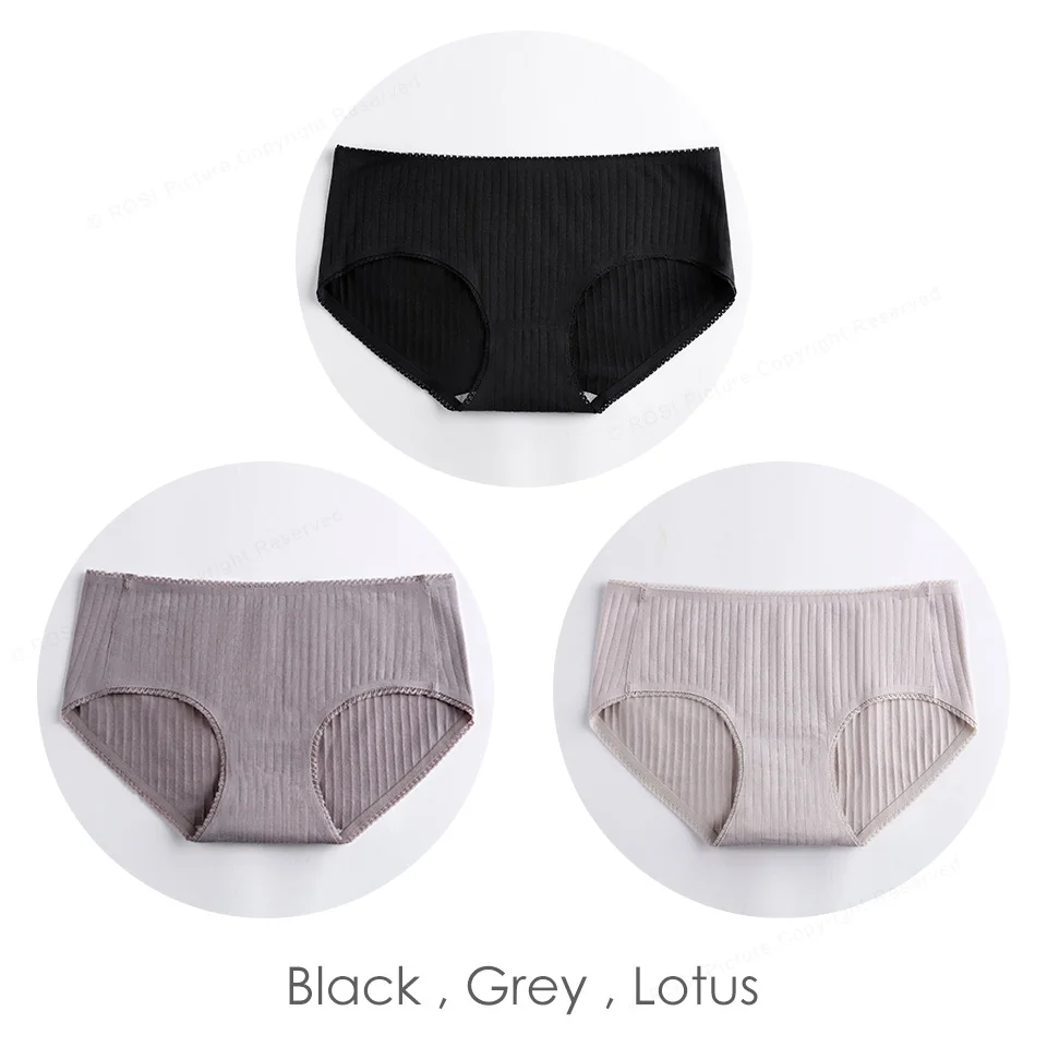 Black Grey Lotus Женские трусы из чесаного хлопка, бесшовные трусики для женщин, женские одноцветные трусы бикини, сексуальное нижнее белье, нижнее белье, 3 шт. ROSI - Цвет: Black Grey Lotus