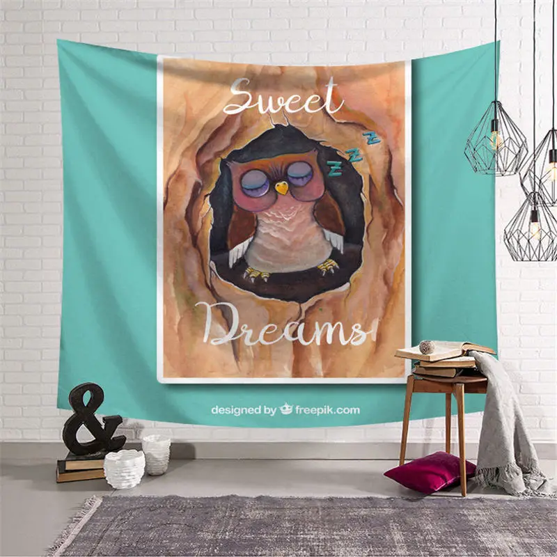 Большой гобелен с милым принтом совы хиппи настенный богемский мандала