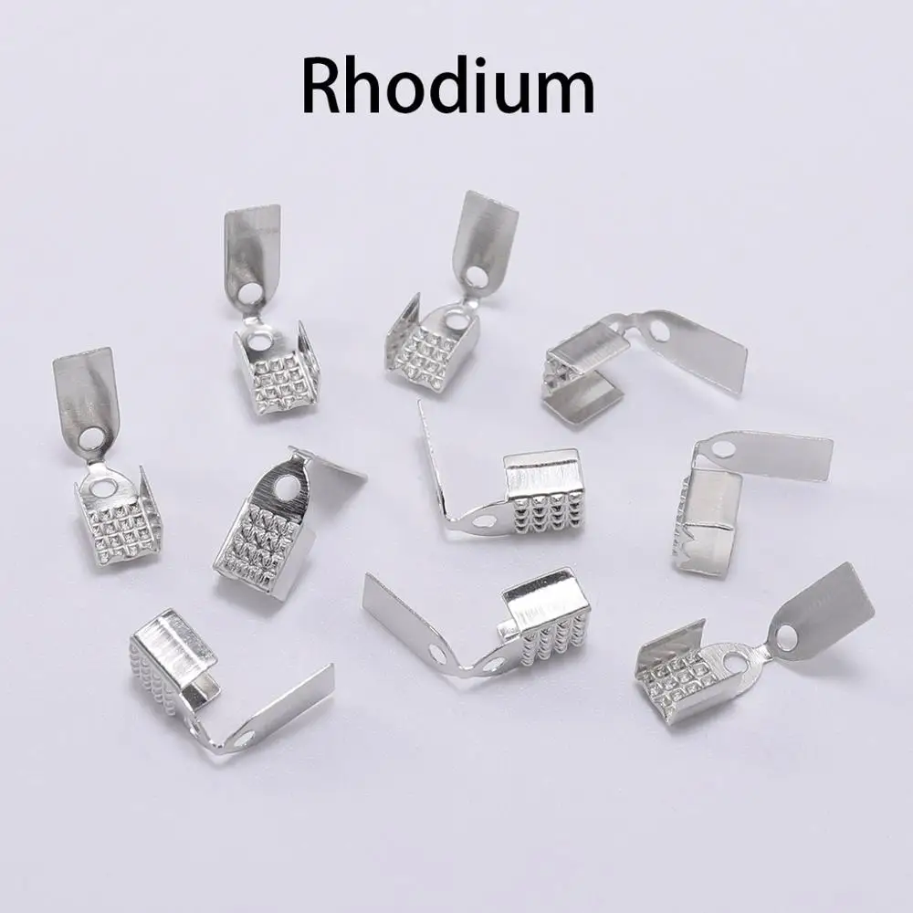 Rhodium 100 шт., 4, 5, 6 мм, металлический зажим для веревки, обжимной загиб, заглушка для шнура, кожаный зажим, коннектор для самостоятельного изготовления ювелирных изделий, принадлежности - Цвет: Rhodium