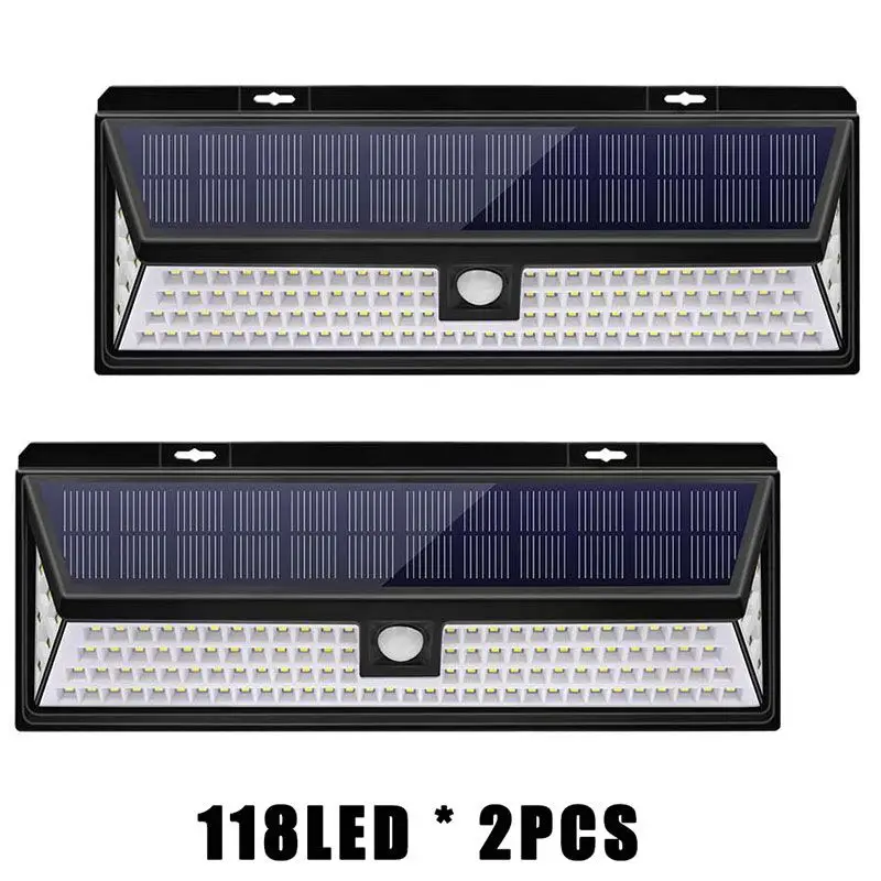 2pcs 118LED 118/44 светодиодный Яркий Солнечный СВЕТОДИОДНЫЙ светильник s датчик движения на солнечной энергии водонепроницаемый настенный светильник для наружных дверей - Испускаемый цвет: 2pcs 118LED