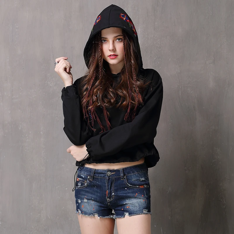 Винтажные женские короткие сексуальные толстовки 2018 модные весенние хлопковые с