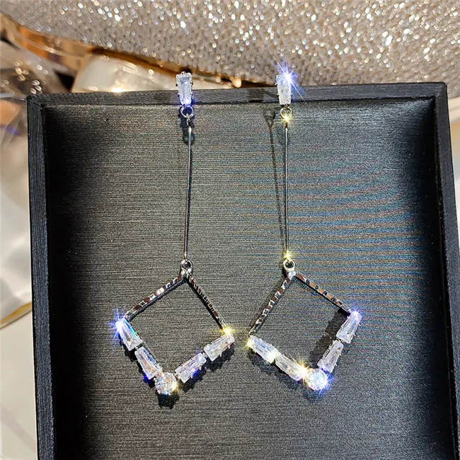 Earring E745 Модные Простые Геометрические Квадратные серьги с фианитом Brincos женские роскошные длинные в виде капель висячие серьги Новинка Z3E745 - Окраска металла: Earring E745