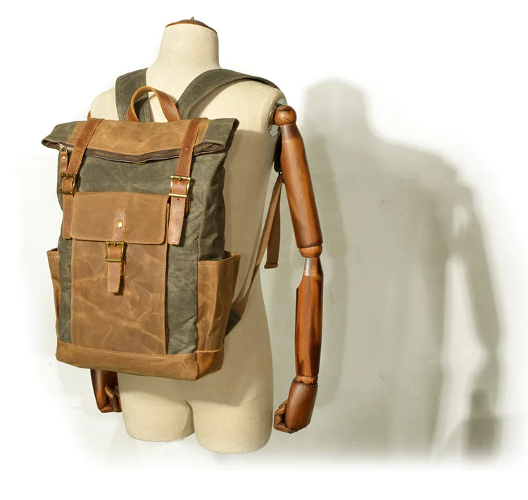 M207 Bagpack Винтаж холст кожаный рюкзак для ноутбука мужской Колледж школьный Для мужчин из дверей дорожные сумки Повседневное сумки Водонепроницаемый