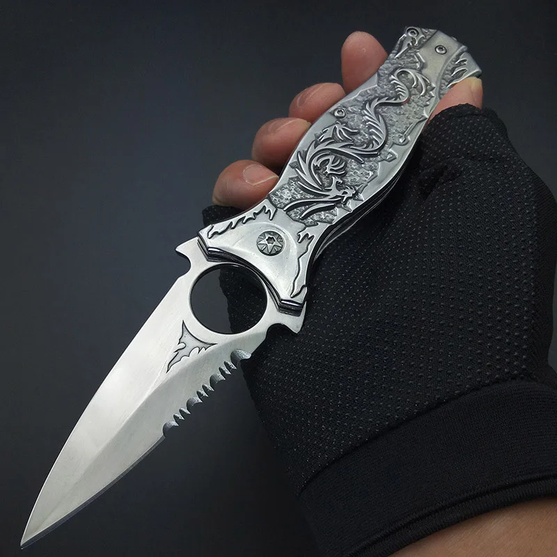 Полностью стальной зеркальный светильник с серебристым титановым лезвием дракон для отдыха на природе коллекция карманный нож для выживания тактический нож s 3D резьба по дереву