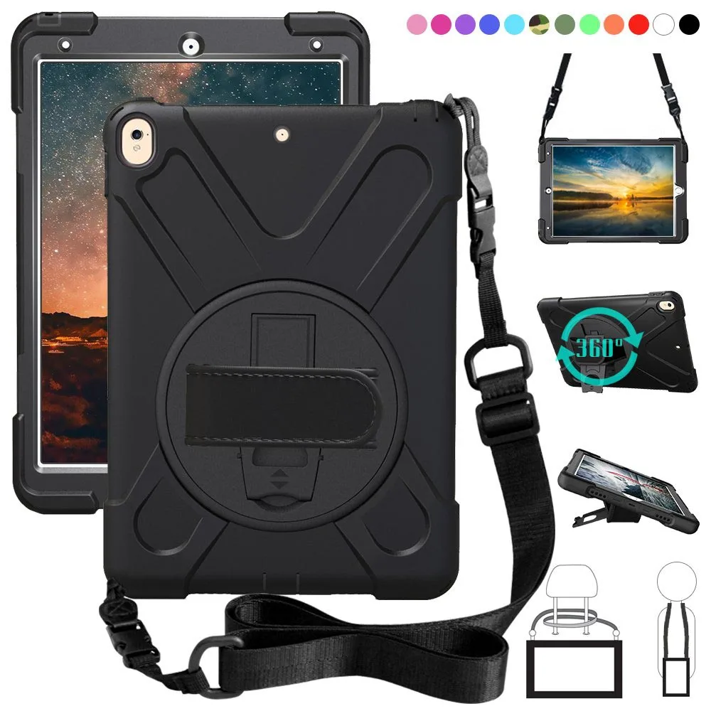 black Kids Shockproof Case for iPad Air 3 Pro 10.5 Coque Three Layer Shockproof Rugged Case 360 Degree Hand Shoulder Strap Cover - Цвет: black