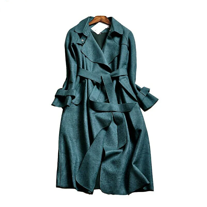 2019 женское замшевое пальто осенне зимнее модная Длинная ветровка женская