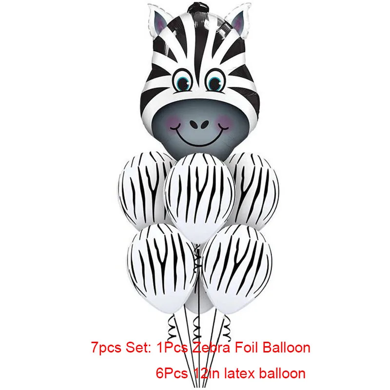 zebra set and 6pcs 1 шт джунгли животные, тигр, Лев, Зебра Обезьяна Жираф корова воздушный гелиевый воздушный шар покрытый фольгой ребенок день рождения украшение на тему зоопарка поставка - Цвет: zebra set and 6pcs
