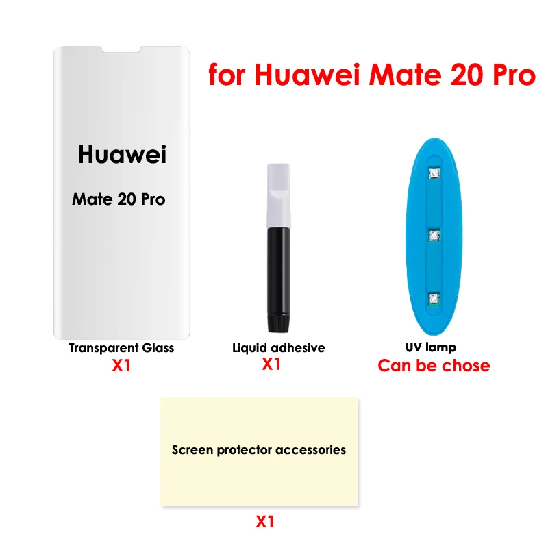 Akcoo mate 20 стекло Полный Клей для huawei mate 20 pro защита экрана УФ клей для mate 30 Pro закаленное стекло P30 Pro пленка для экрана - Color: for Mate 20 Pro