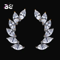 be8 brand new fashion simple stud earrings for women hot sales jewelry top quality cz leaf shape earring for birthday gift e 330