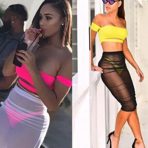 

Sexy Beach Cover Up Skirt Women Lady Chiffon Beachwear Short Bathing Swimsuit Dress Perspective Women Clothing