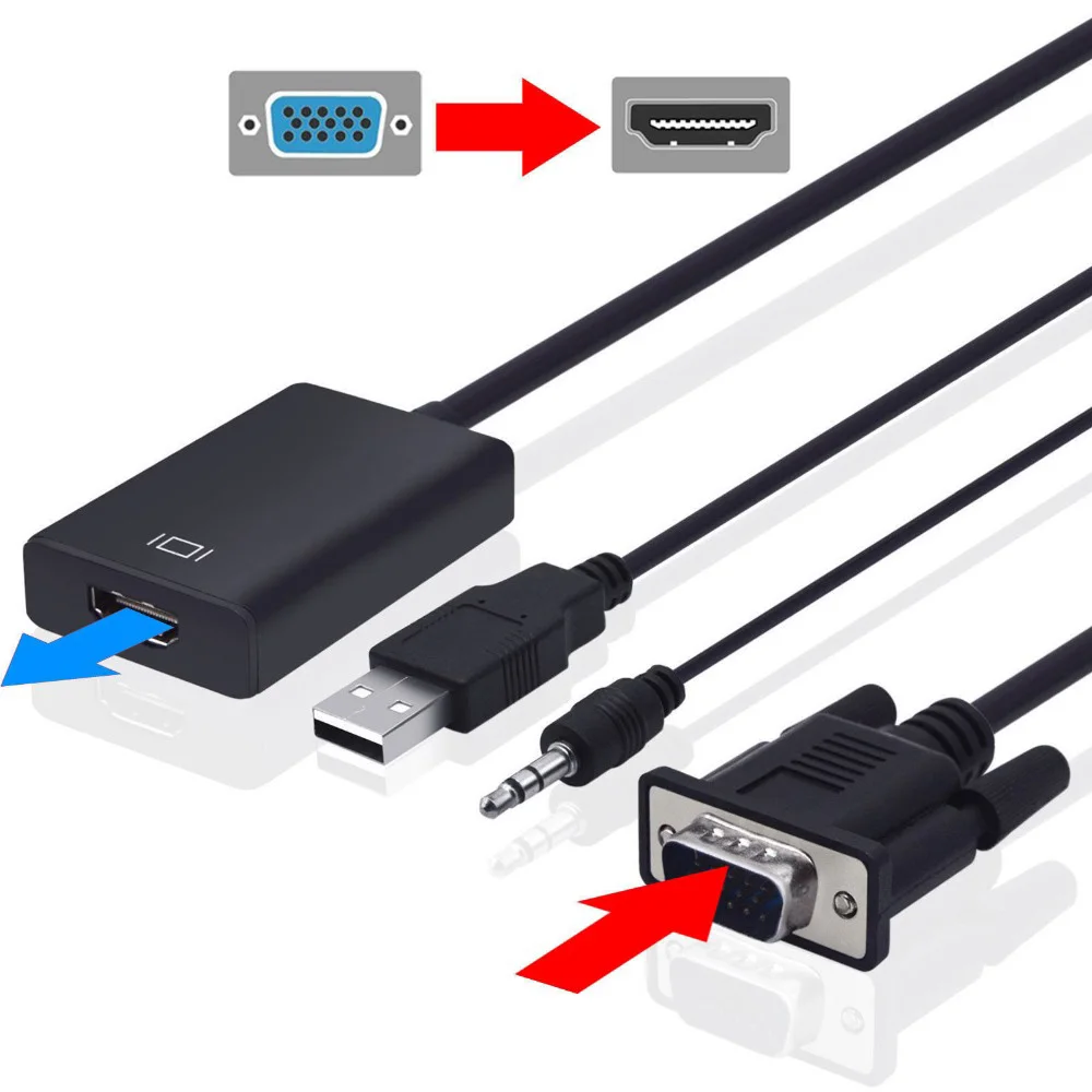Высокое разрешение 1080 HD VGA папа к HDMI Женский адаптер кабель конвертер с аудио