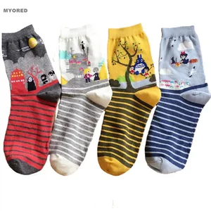 Носки Тоторо в полоску MYORED, хлопковые носки Тоторо для девушек и женщин, модные короткие носки до щиколотки