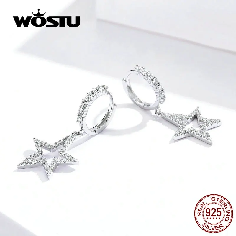 WOSTU, ослепительные звезды, висячие серьги, 925 пробы, серебро, циркон, кристалл, висячие серьги для женщин, Свадебные Роскошные ювелирные изделия CQE593