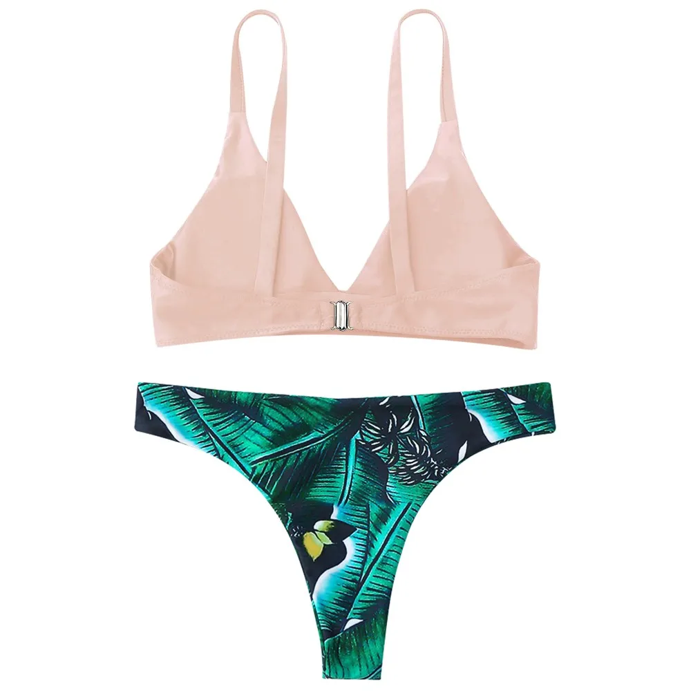 Бикини женское с принтом зеленых листьев пуш ап 3 цвета|Купальники| |