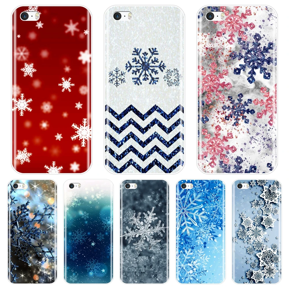 Чехол для Телефона iPhone 5 S 5C мягкий силиконовый чехол с красной снежинкой