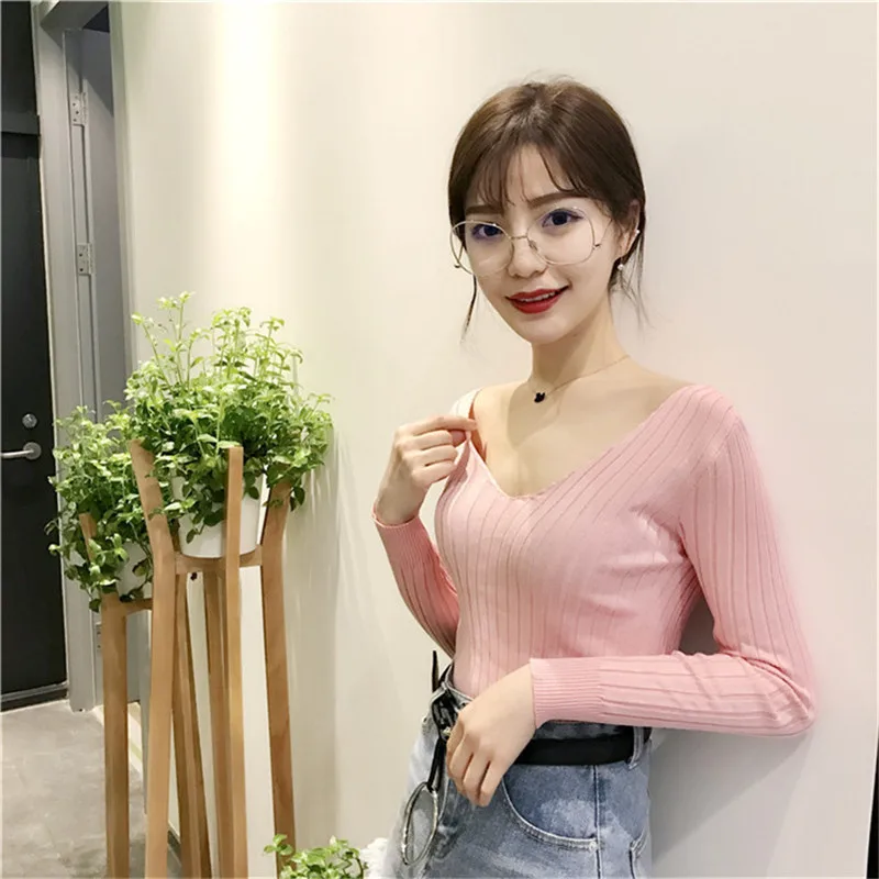 2017 Hot Spring Твердые тонкие трикотажные Свитера Женщин сексуальный пуловер женщин