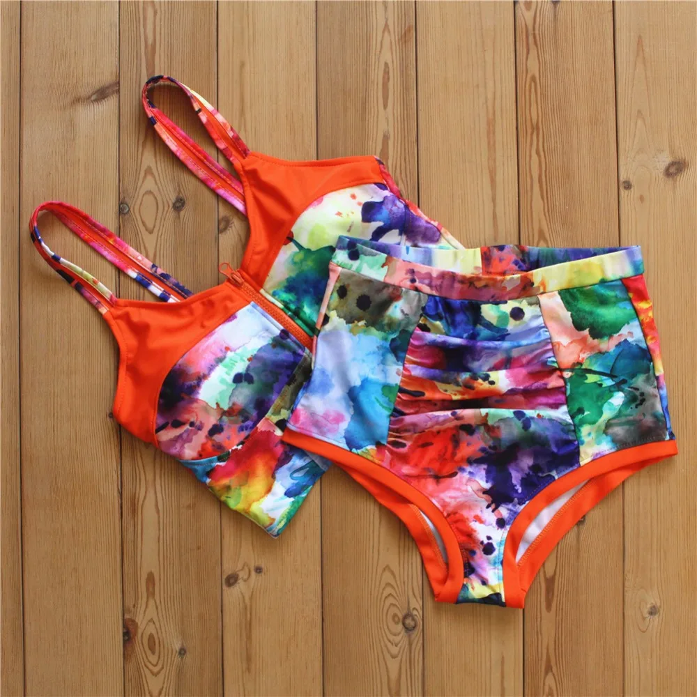 2017 Bikinis Молния Дизайн Купальники Женщины Высокой Талией Sexy Девушки Высокого
