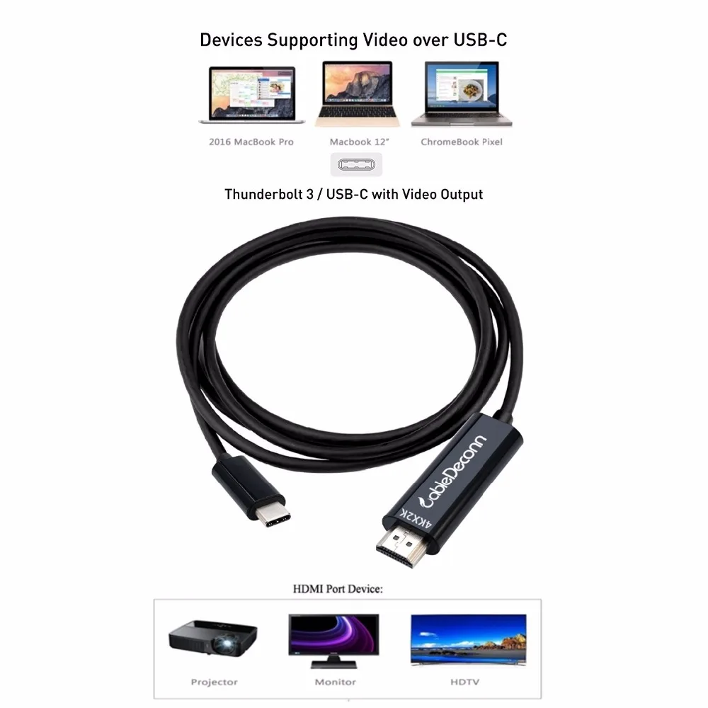 Кабель-адаптер USB 3 1 Type-C Thunderbolt to HDMI 4K 30HZ для Macbook 2016 Google Chromebook Pixel 2019 |