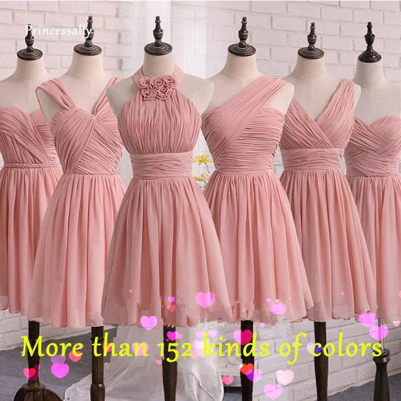 Новые розовые платья для подружек невесты короткие шифоновые плиссированные на