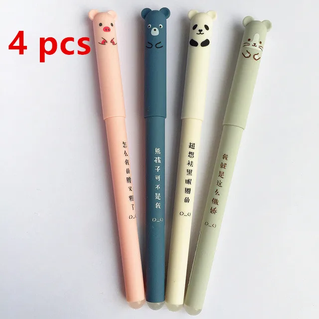 4 pcs pen 4 шт./партия гелевая ручка с милым мультяшным медведем пандой и розовой мышкой стираемая с синими чернилами для школы и офиса подарочные канцелярские принадлежности Papelaria Escolar - Цвет: 4 pcs pen