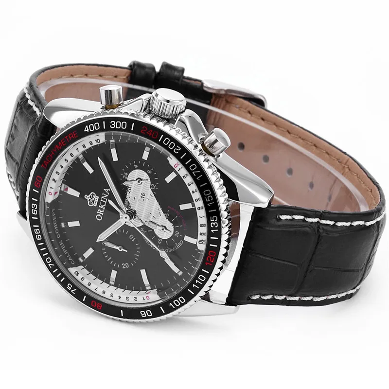 

MG. ORKINA Male Sport Watches Miyota JS20 Movement Stopwatch Chronograph Men's Quartz Wrist Watch Leather Strap reloj del hombre