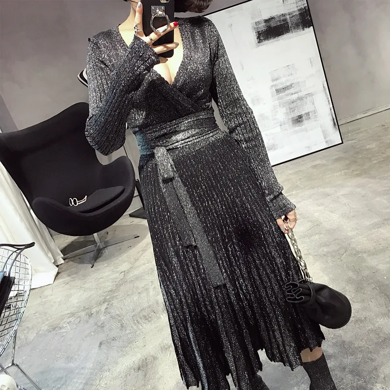 Женское платье-туника CHICEVER черное винтажное с длинным рукавом на шнурках 2020 |